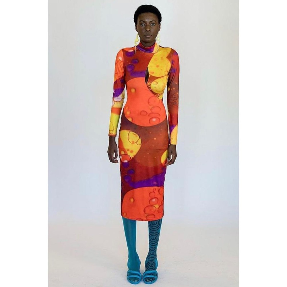 NWT Tyler McGillivary Gal Space Projector Dress Long Sleeve Bodycon Womens S